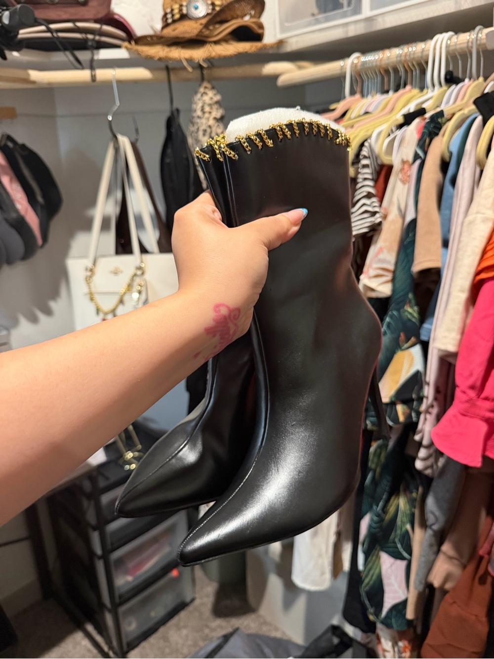 Pointed Toe 🔥 Stiletto Ankle Boots with Gold Trim